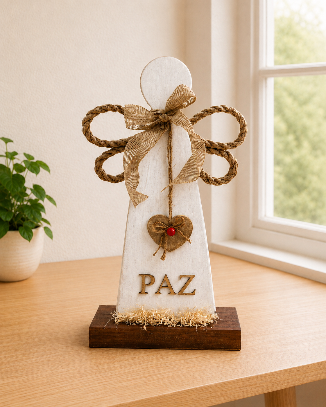Ángel Decorativo de Madera "Paz"