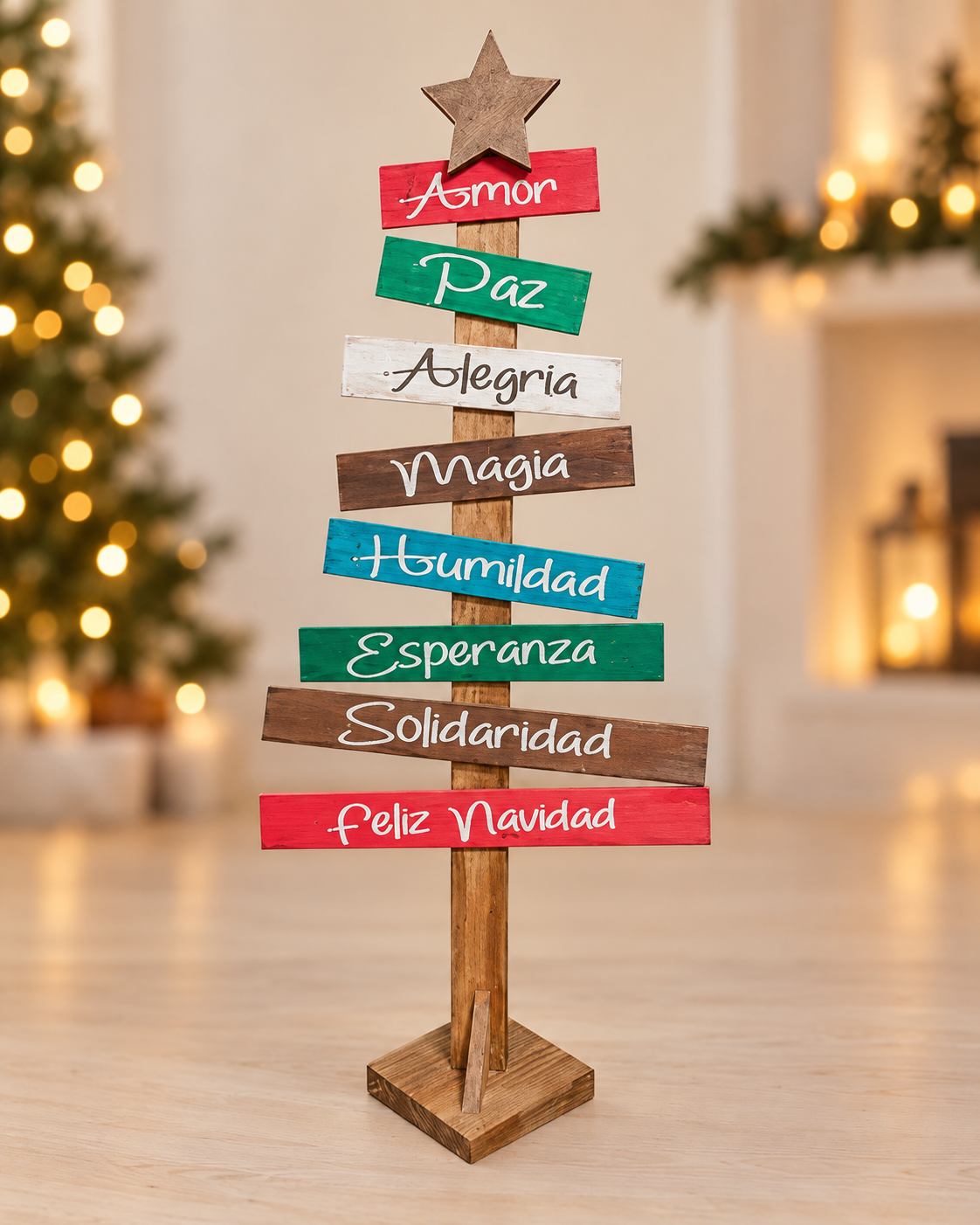 Arbol de navida en madera con frases