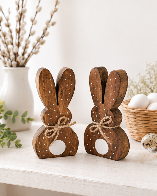 Set de Conejitos Decorativos de Madera
