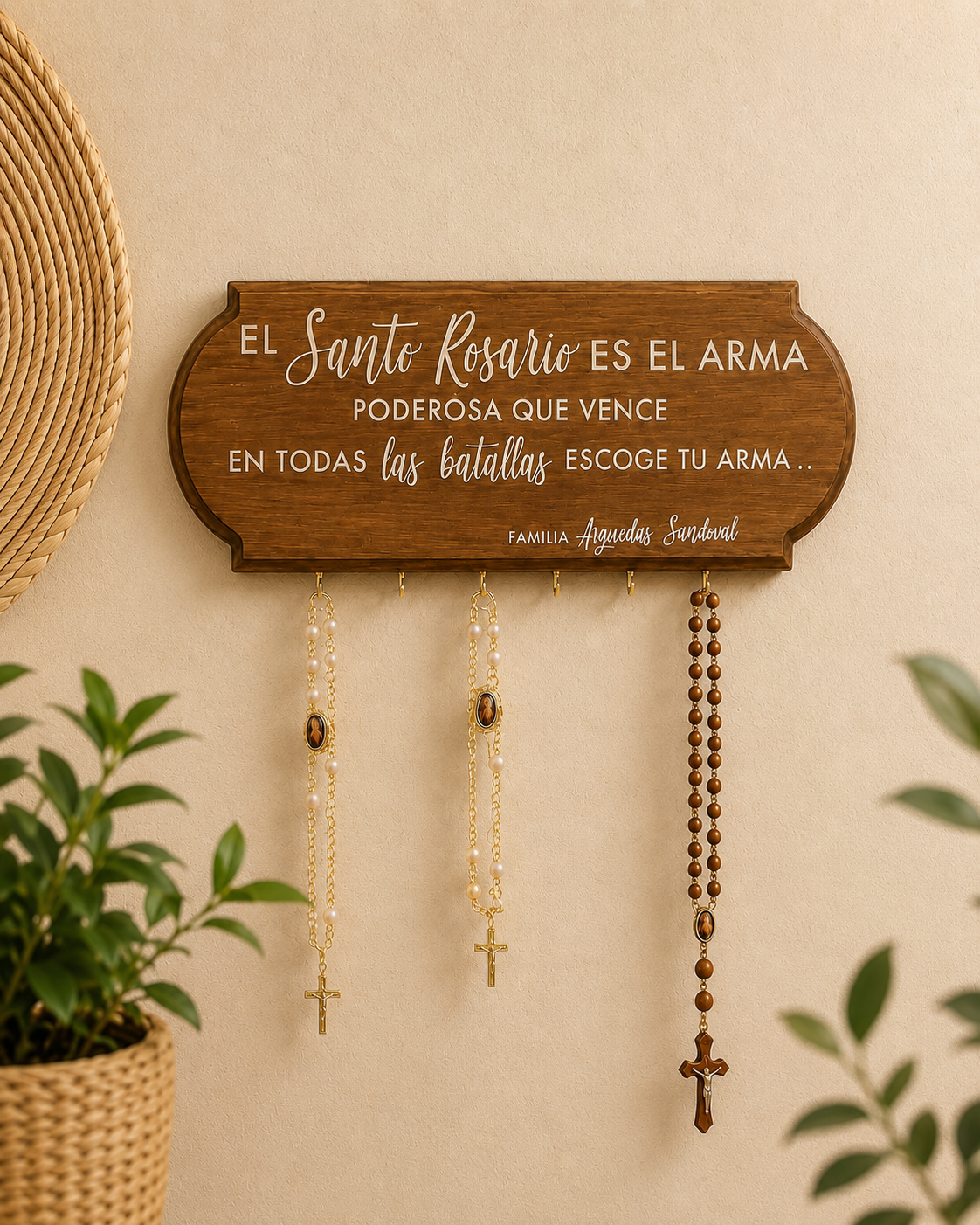 Cuelga Rosarios Personalizado en Madera | Decoración Católica
