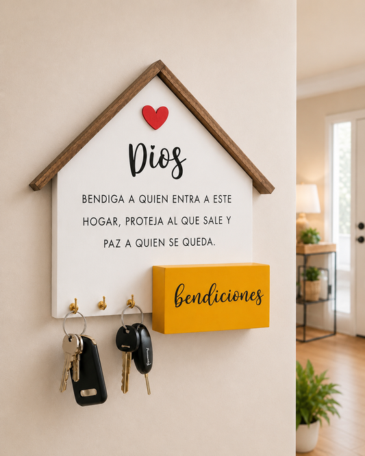 Cuelga Llaves Casita con Cajita | Personalizado en Madera
